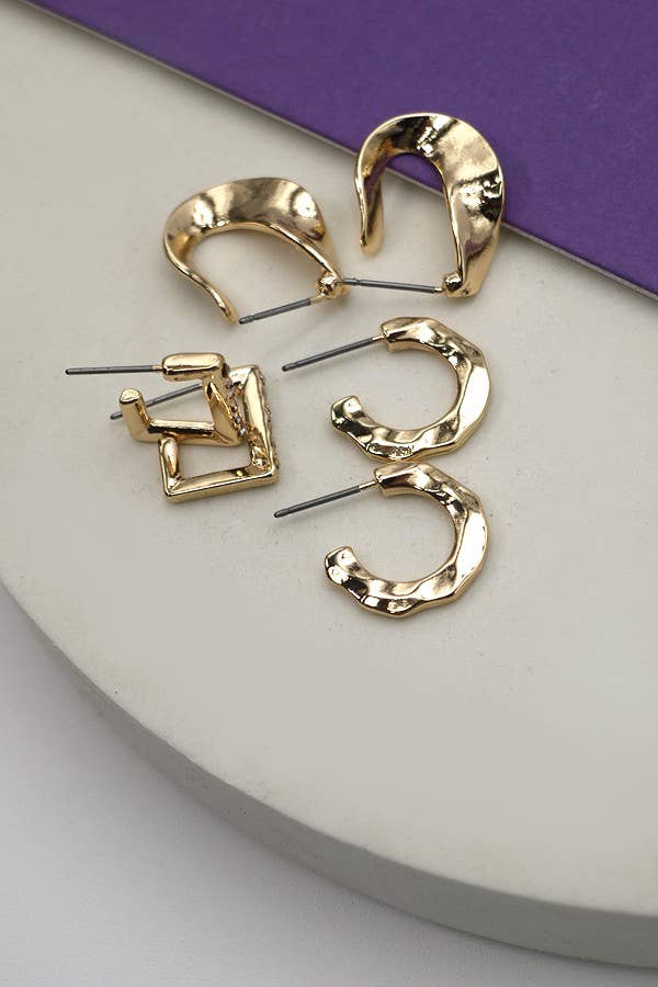 Rhinestone Geo Hugging Earring Trio