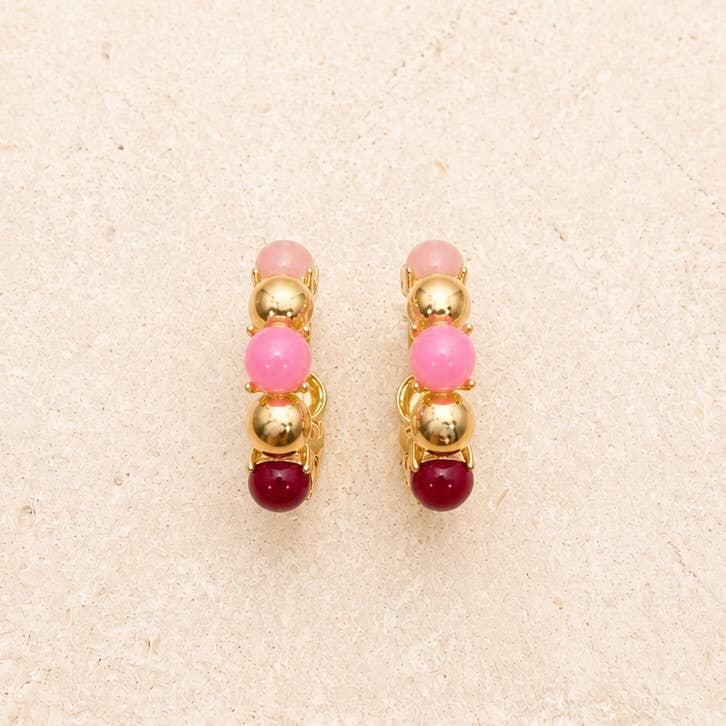 Multi-Color Cabochon Gold Hoop Earrings