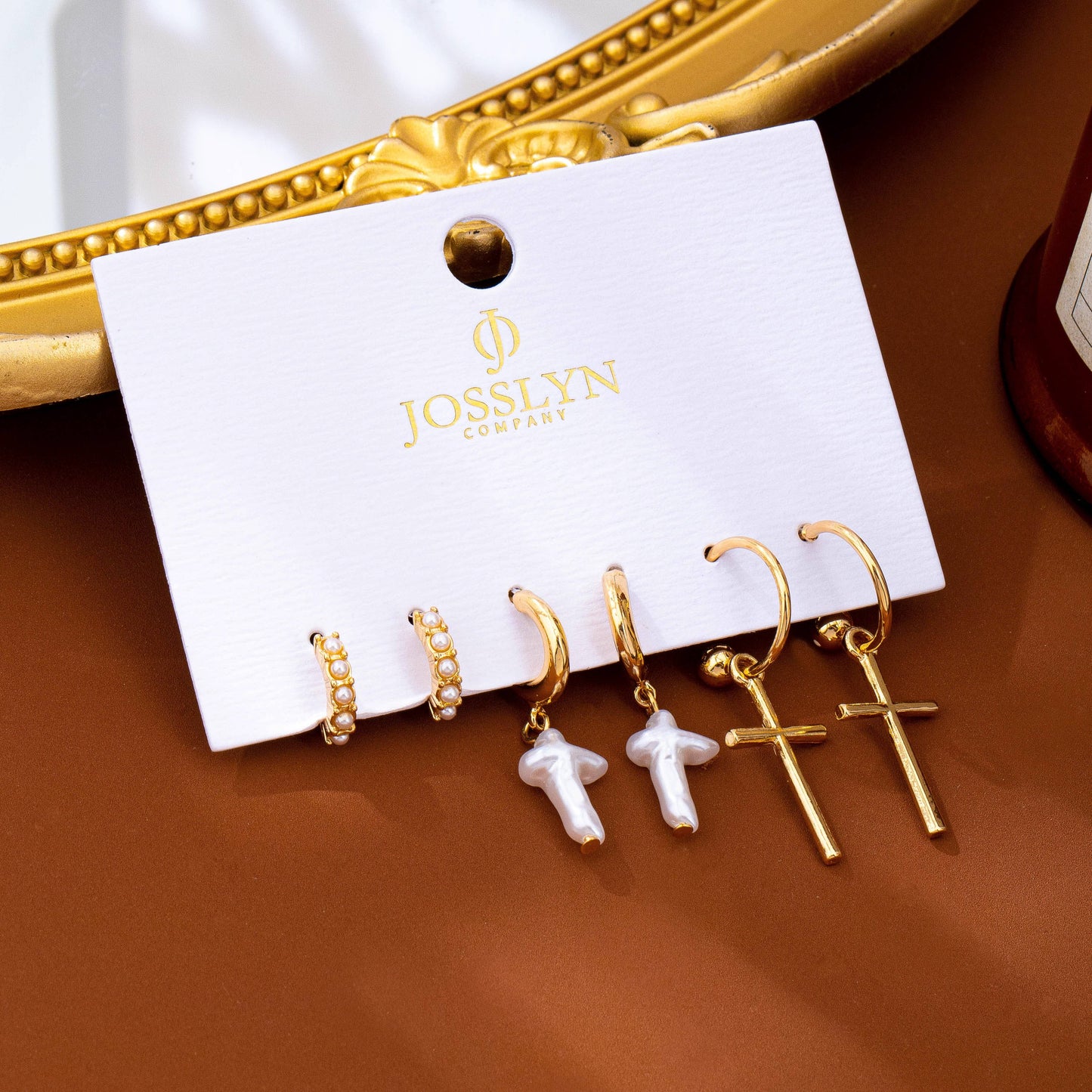 Cross Charm Huggie Hoop Trio Earrings Set