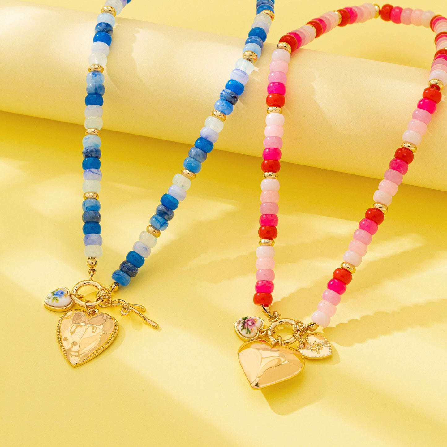 Sweetheart Beaded Porcelain Heart Charm Necklaces