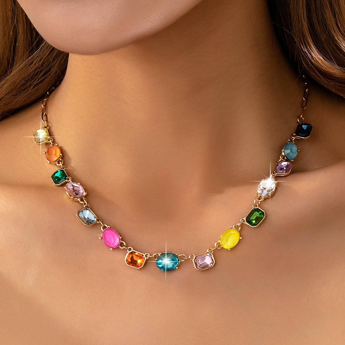 Multicolor Gemstone Link Necklace