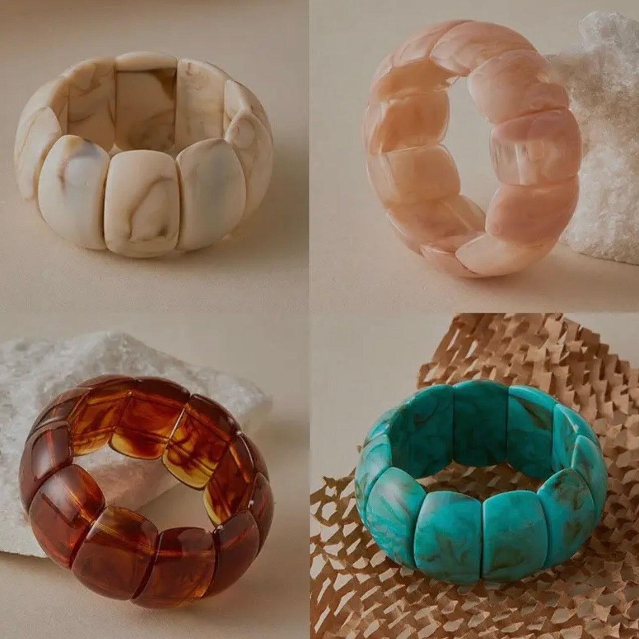 Color Block Acrylic Stretch Cord Bracelet