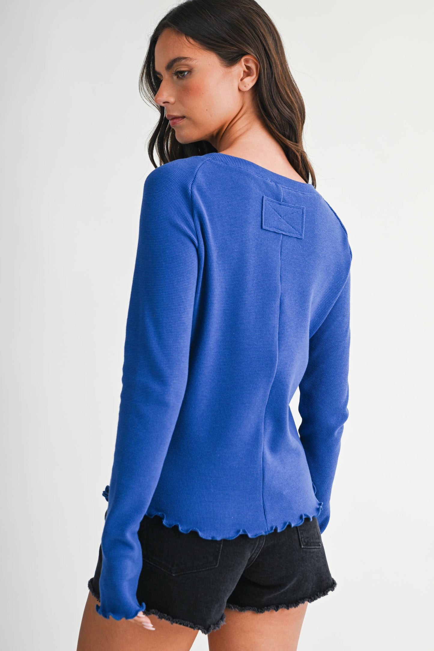 Thermal Knit Lettuce Edge Long Sleeve Top