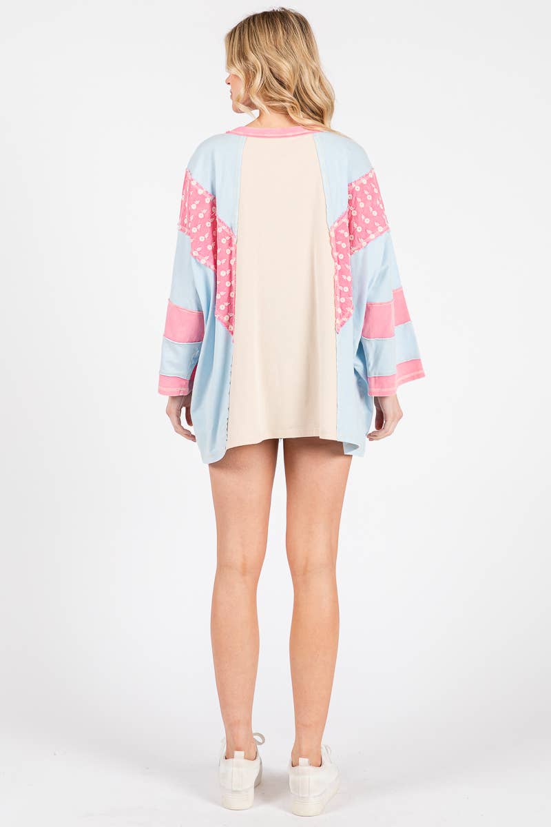 Mineral Washed Floral Patch Oversized Top
