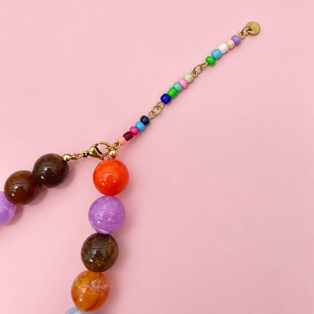 Chunky Multi-Color Marbled Resin Bead Necklace