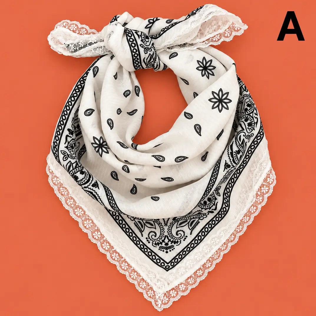 Animal & Paisley Print Lace-Trimmed Square Scarf
