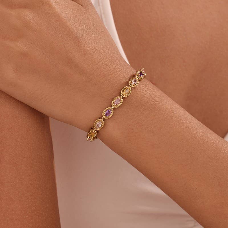Multicolor Rainbow Crystal Halo Bracelet