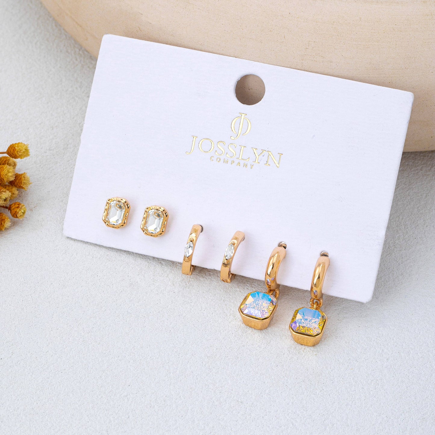 Whimsical Crystal Glass Huggie & Stud Earring Set
