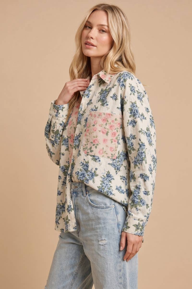 Floral Mixed Print Button Down