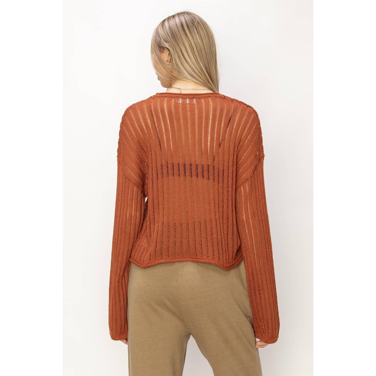 Baked Clay Open Knit Long Sleeve Sweater