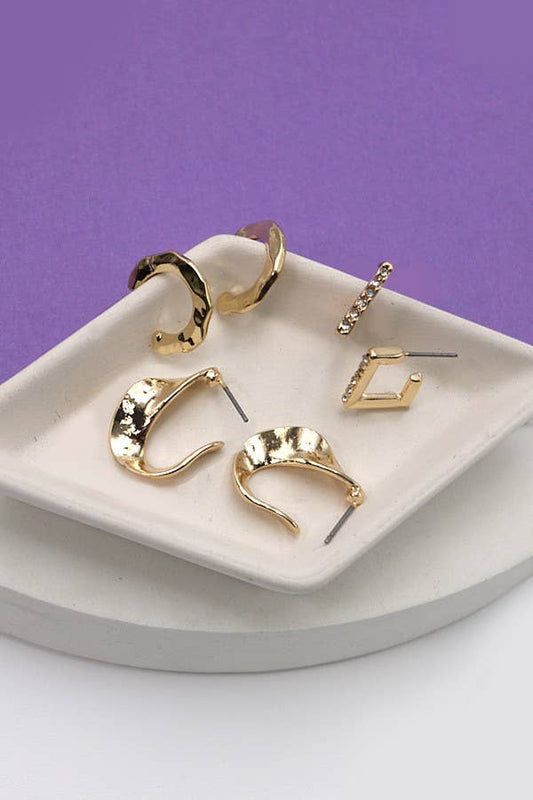 Rhinestone Geo Hugging Earring Trio
