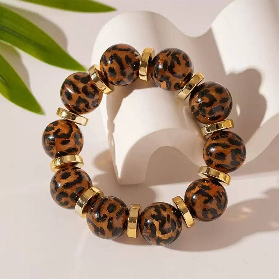 Leopard Print Beaded Stretch Bracelet