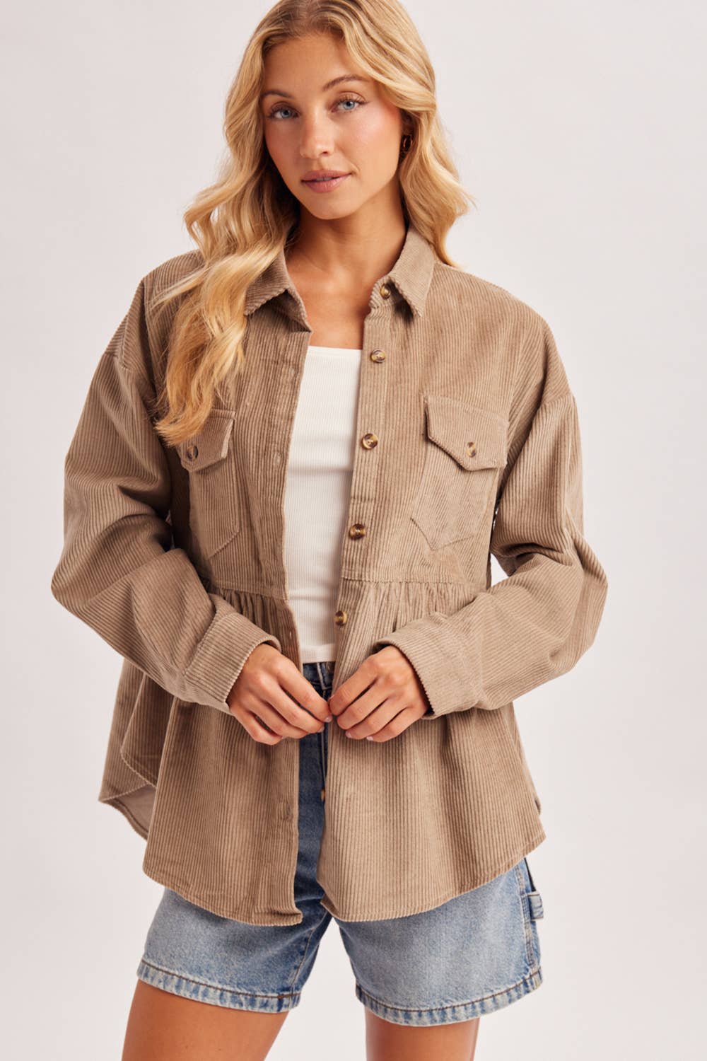 Corduroy Peplum Button Down Shacket