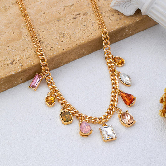 Multi-Shape Earth Tone Crystal Charm Necklace