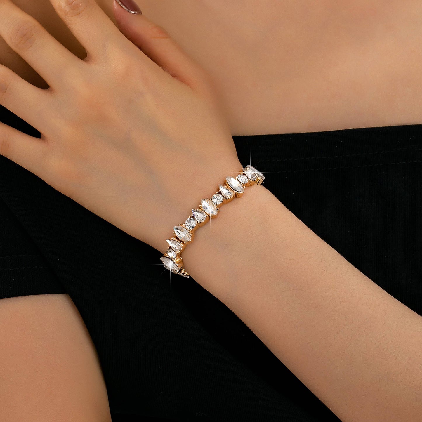 Crystal Gold-Tone Stretch Statement Bracelet