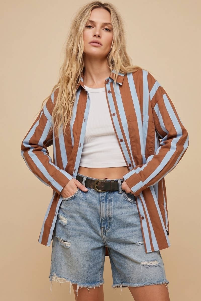 Oversized Striped Button Down