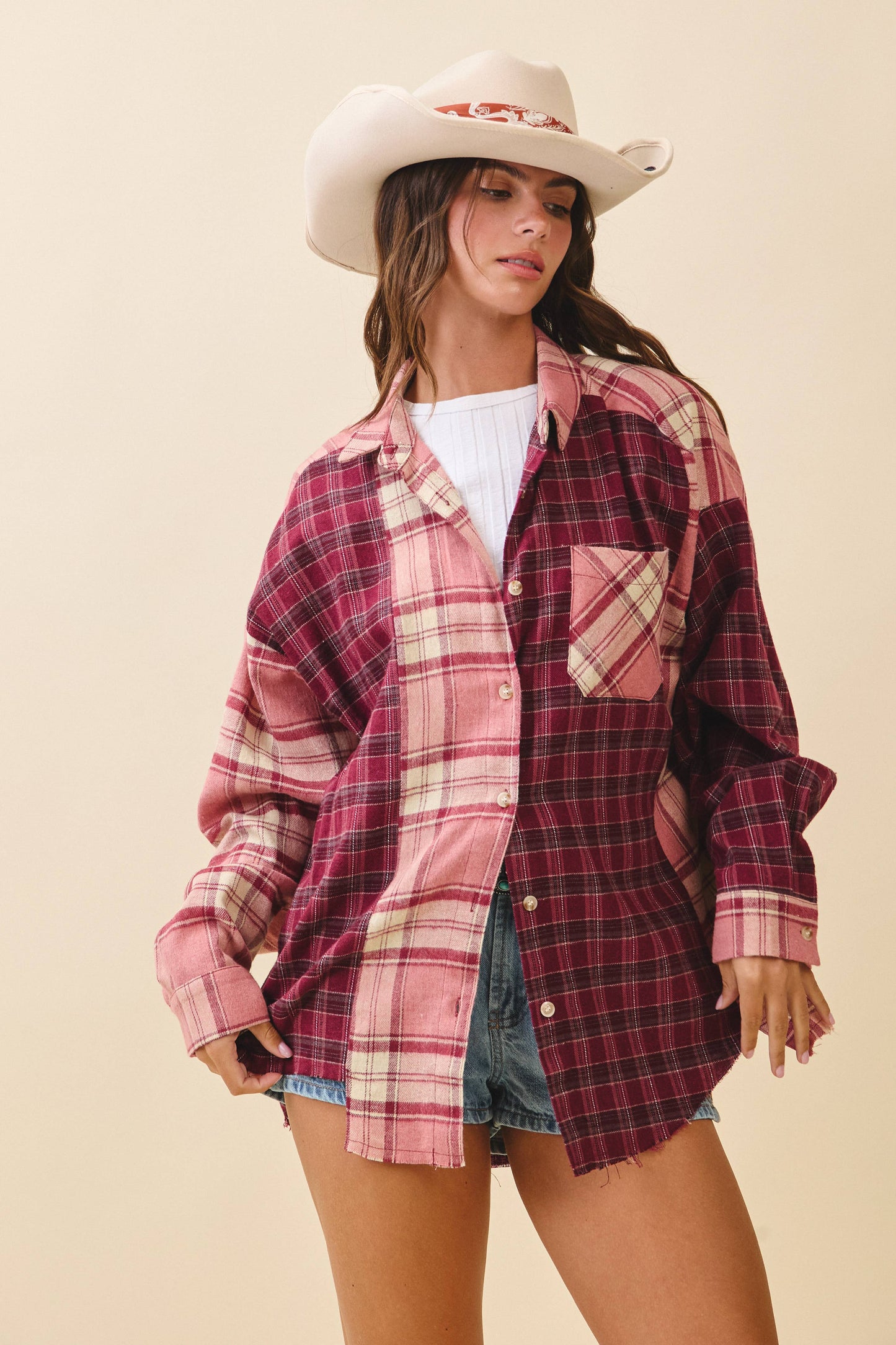Pink Plaid Flannel Shirt