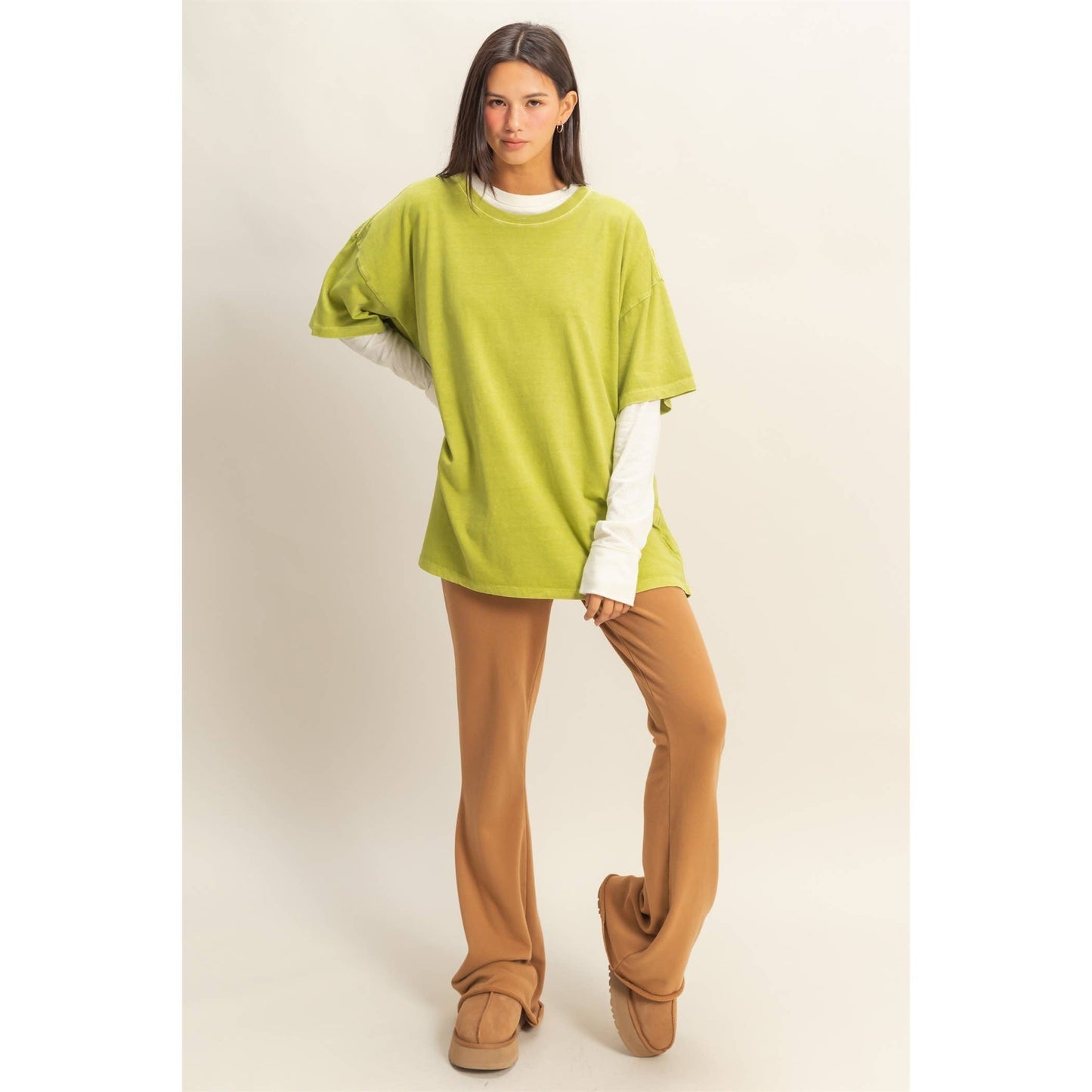 Lime Green Oversized Crew Neck Top