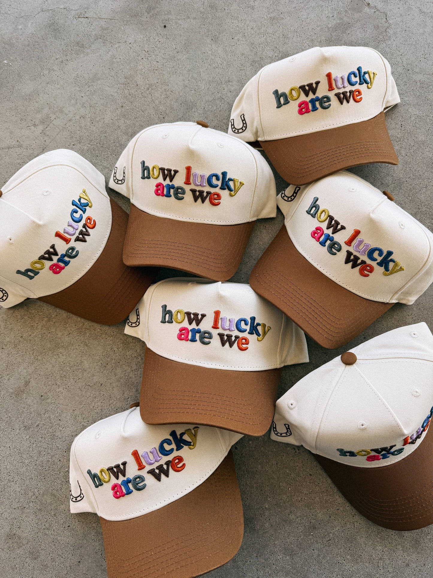 Etta & East How lucky are we trucker hat - cream / brown