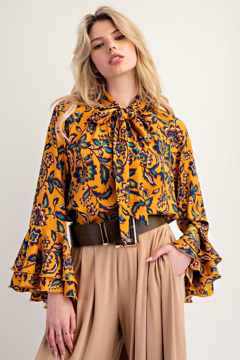 Easel Printed Mirabelle Satin Blouse