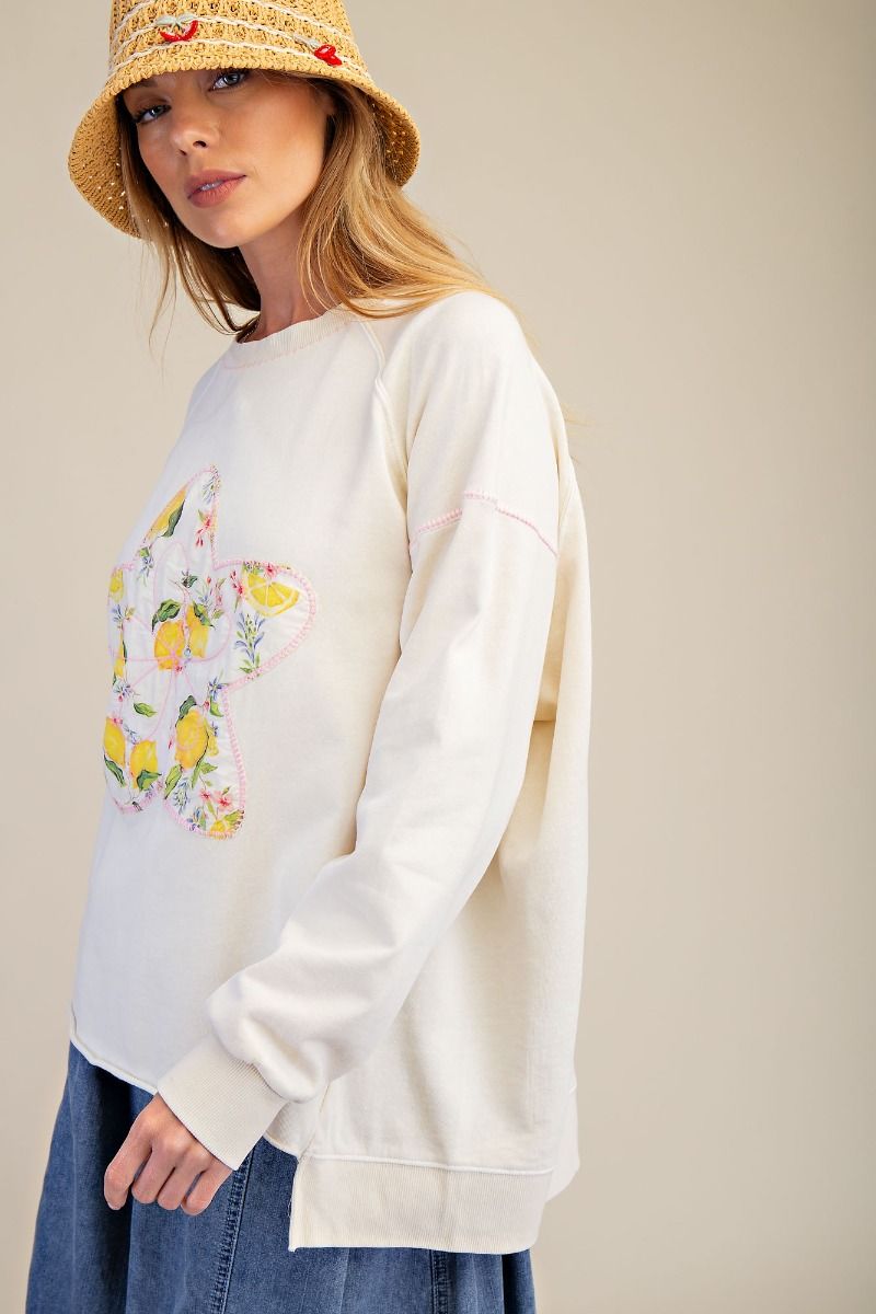 Star Patch Front Washed Terry Pullover
