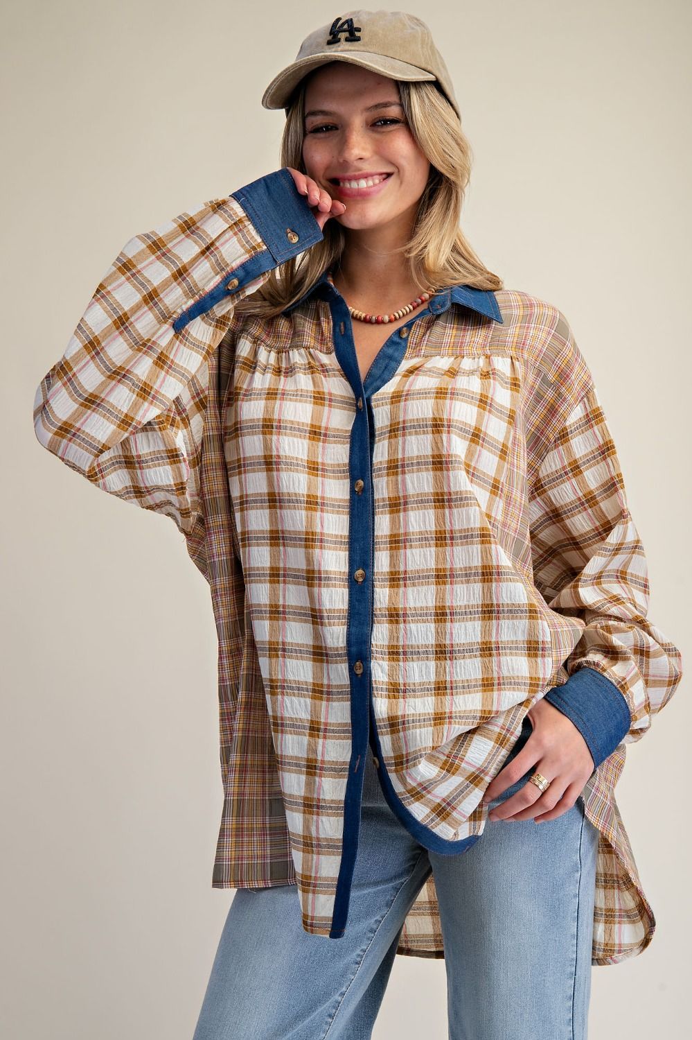 Easel Plaid Mix Button-Down Shirt