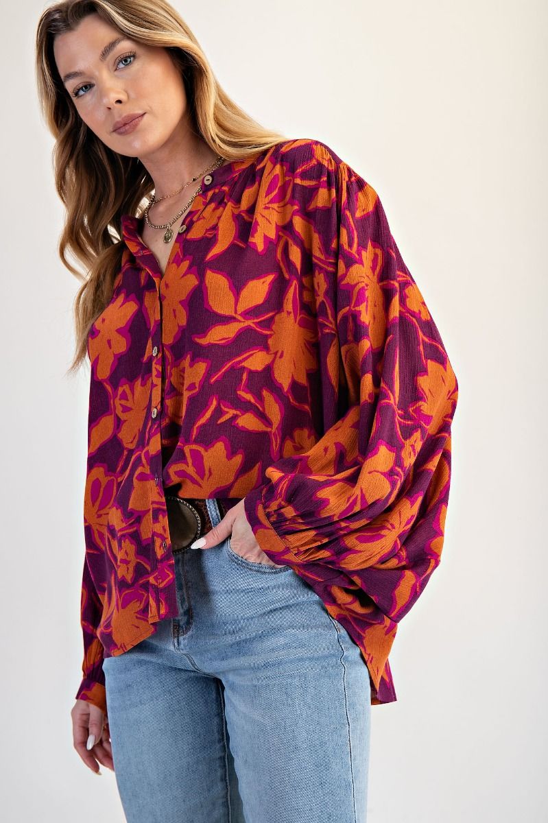 Easel Printed Rayon Gauze Blouse