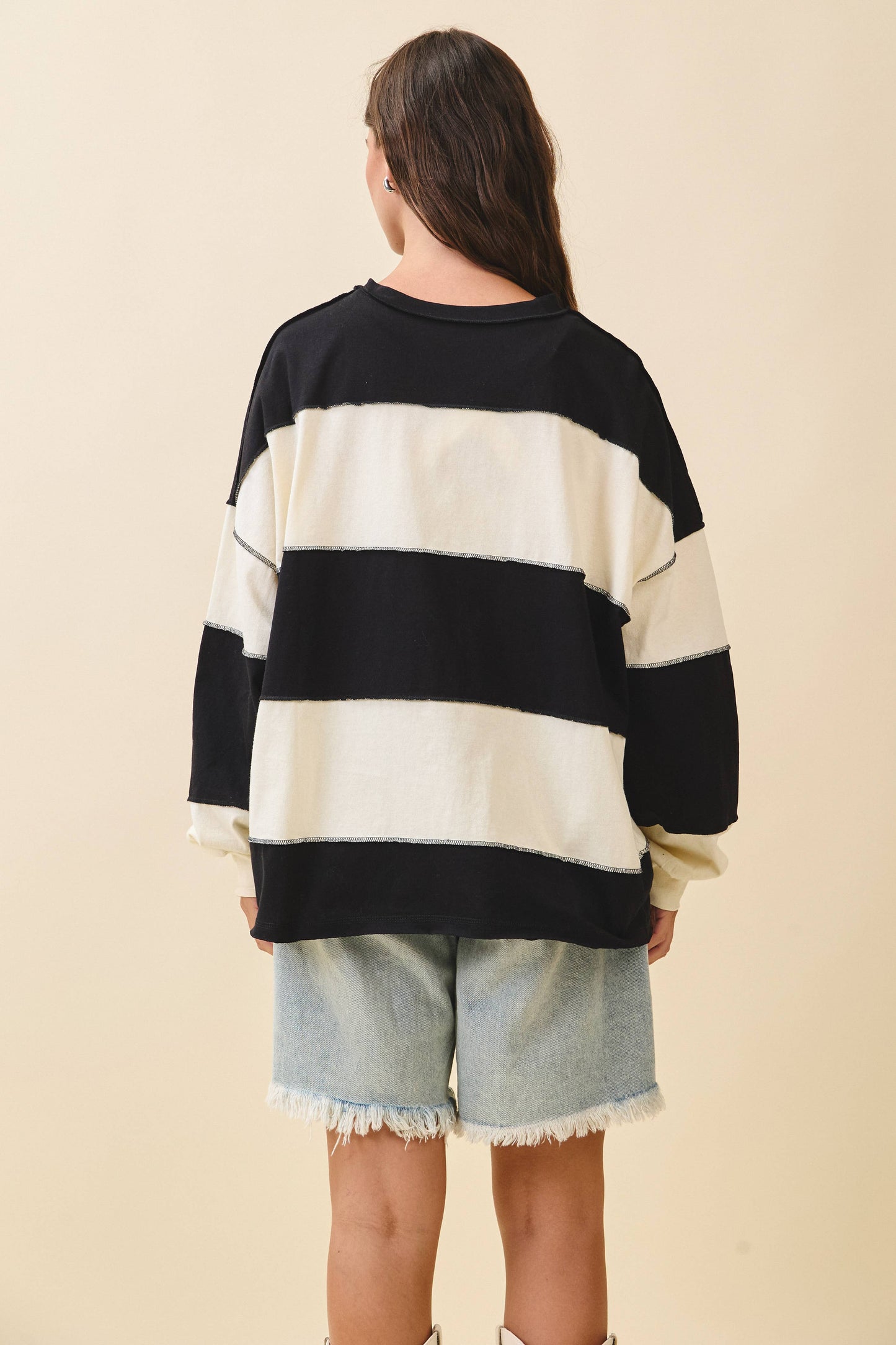 Oversized Color Block Long Sleeve Pullover