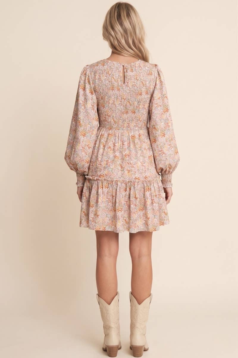 Floral Print Long Sleeve Mini Dress