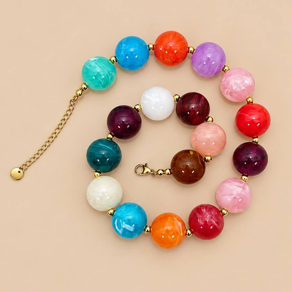 Chunky Marbled Resin Ball Collar Necklace
