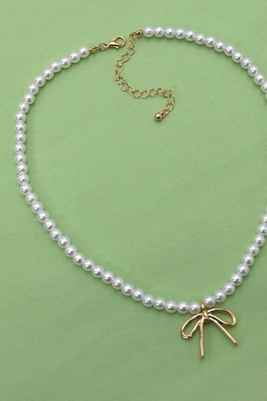Pearl Chain Bow Necklace