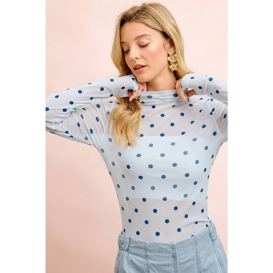 Light Blue Polka Dot Mesh Top