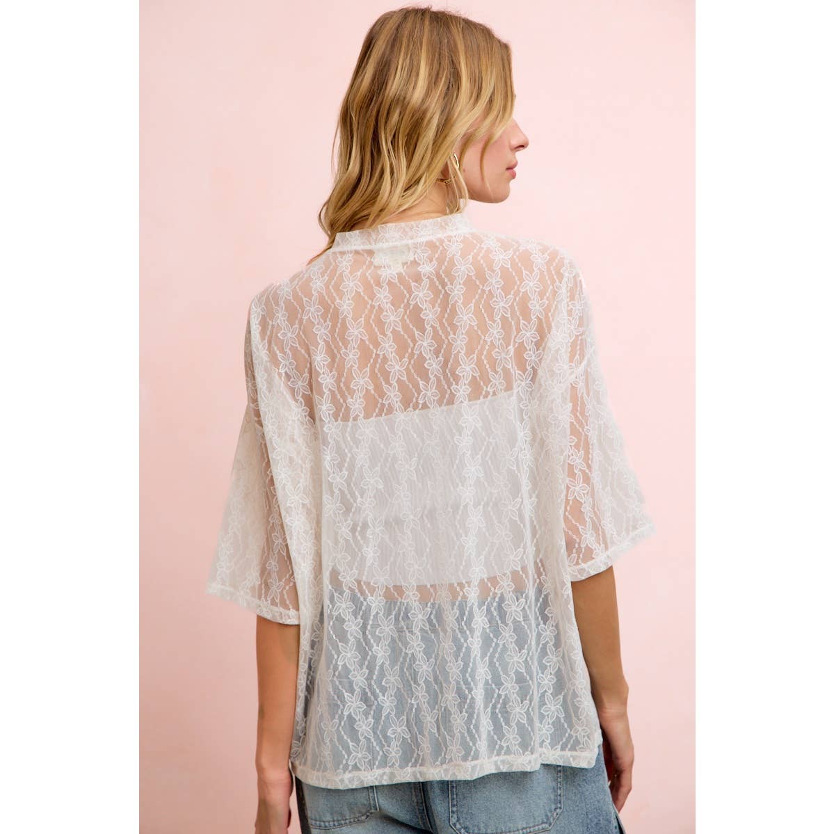 Floral Pattern Short Sleeve Mesh Top