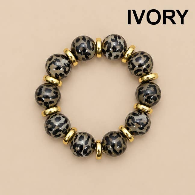 Leopard Print Beaded Stretch Bracelet