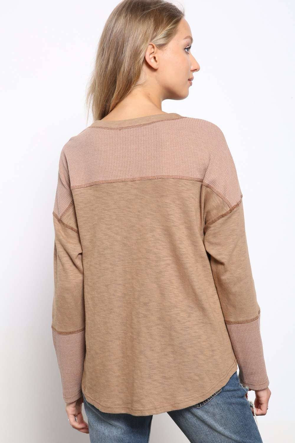 Color Block Button Down Long Sleeve Top