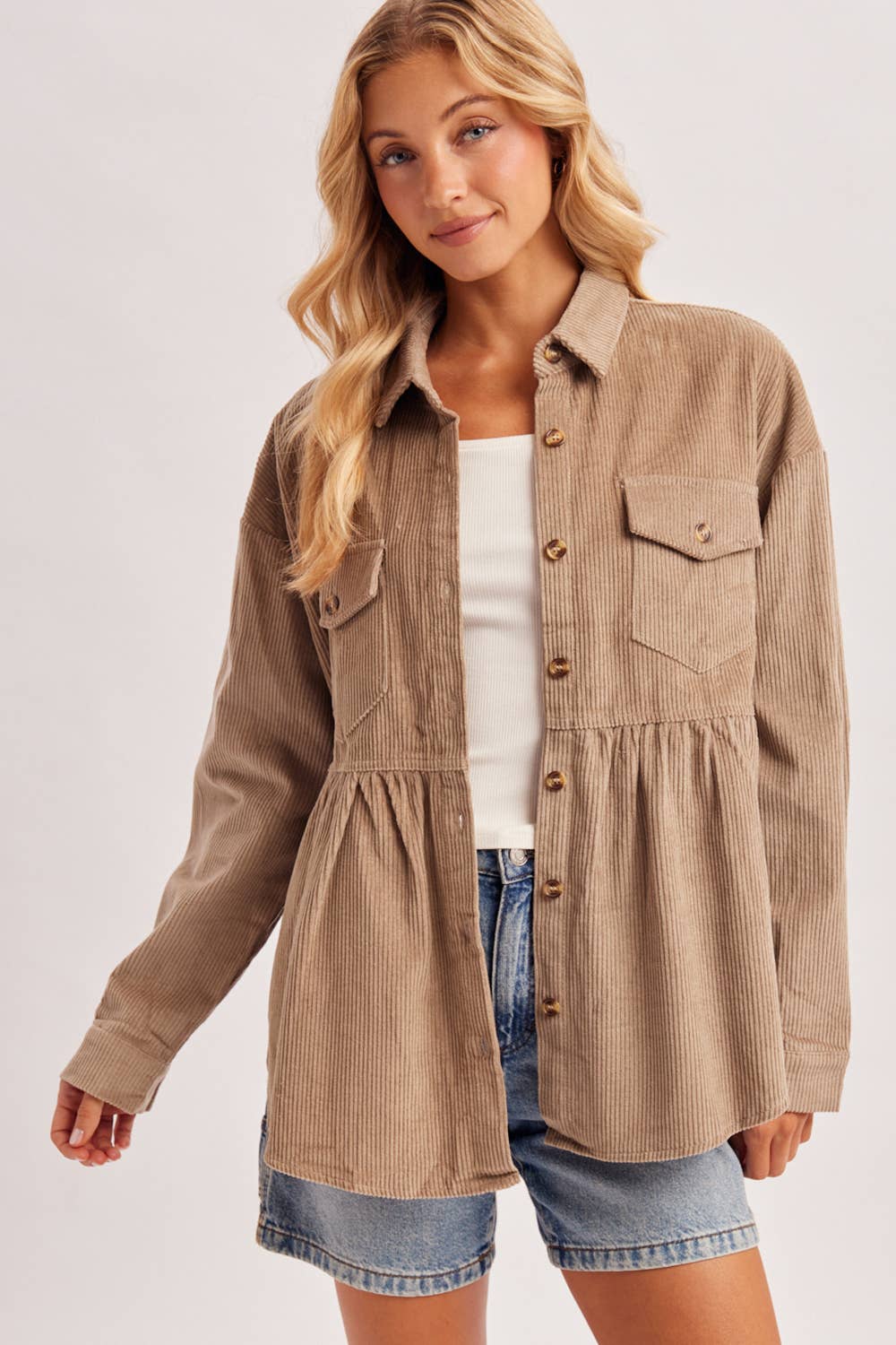 Corduroy Peplum Button Down Shacket