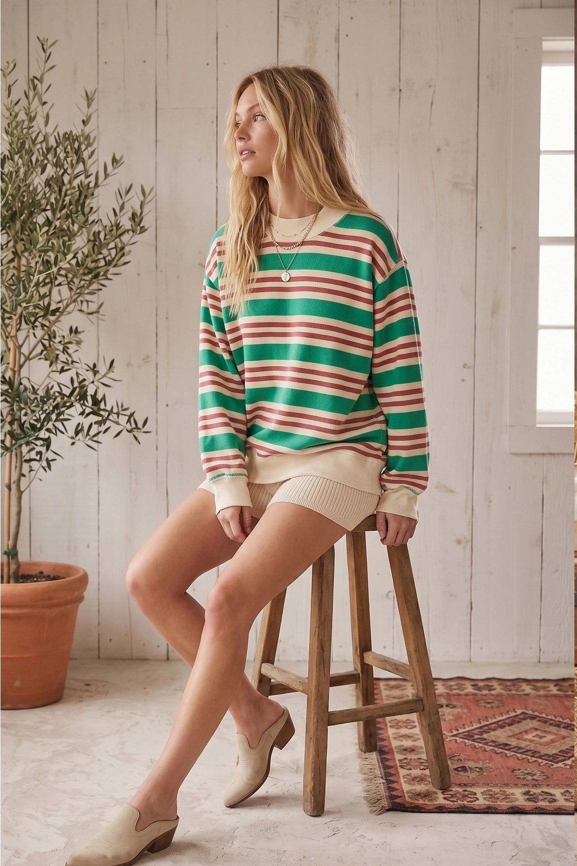 Oversized French Terry Striped Sweatshirt