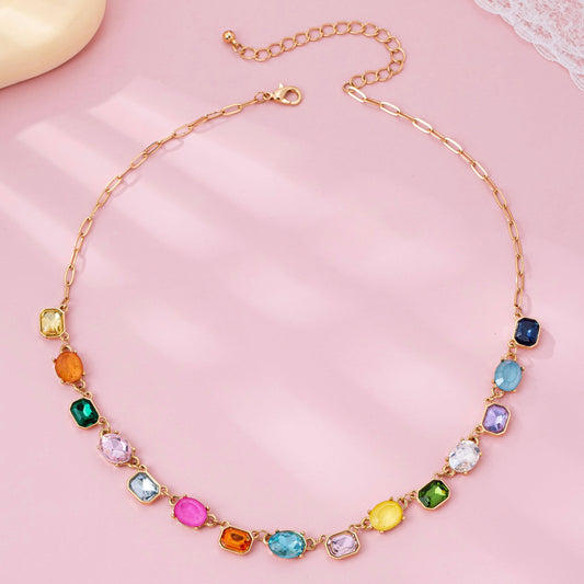 Multicolor Gemstone Link Necklace