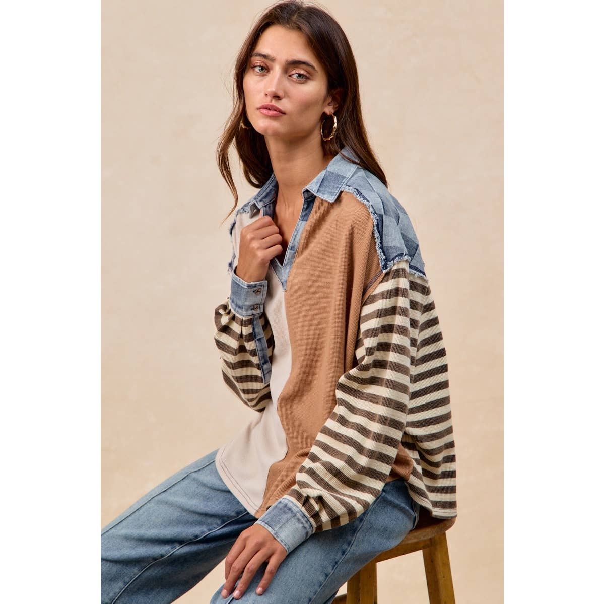 Cut Edge Denim Waffle Top