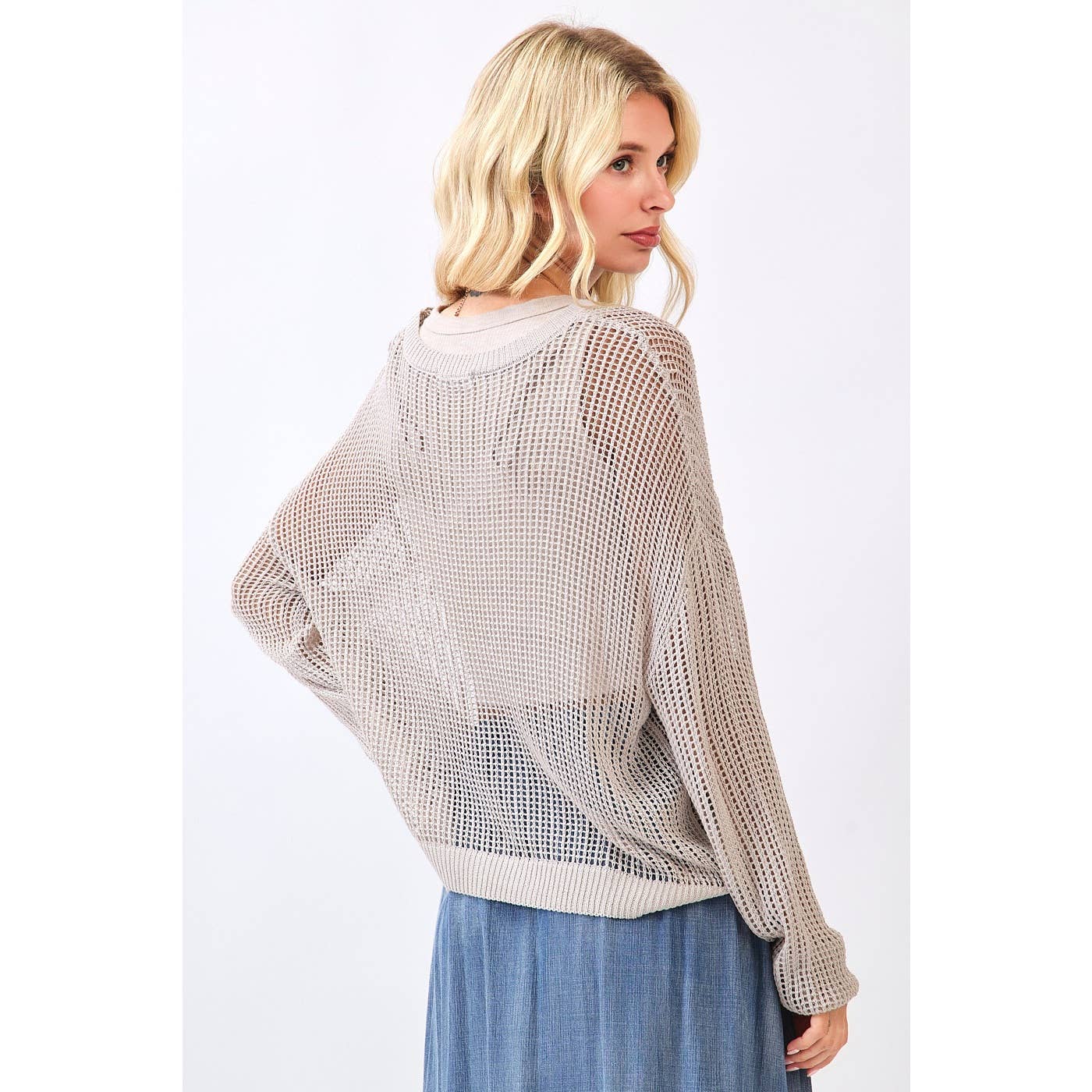 Open Knit Long Sleeve Top