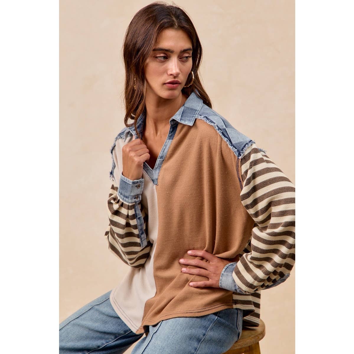 Cut Edge Denim Waffle Top