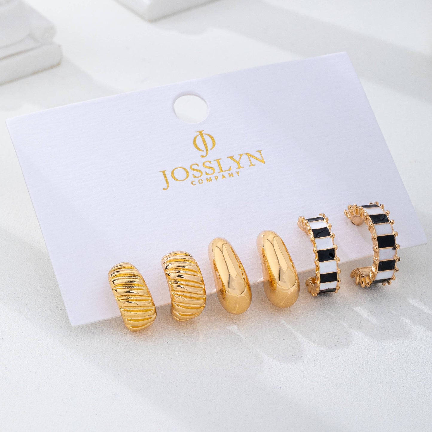 Checker Textured Huggie Hoop Trio Earring Set