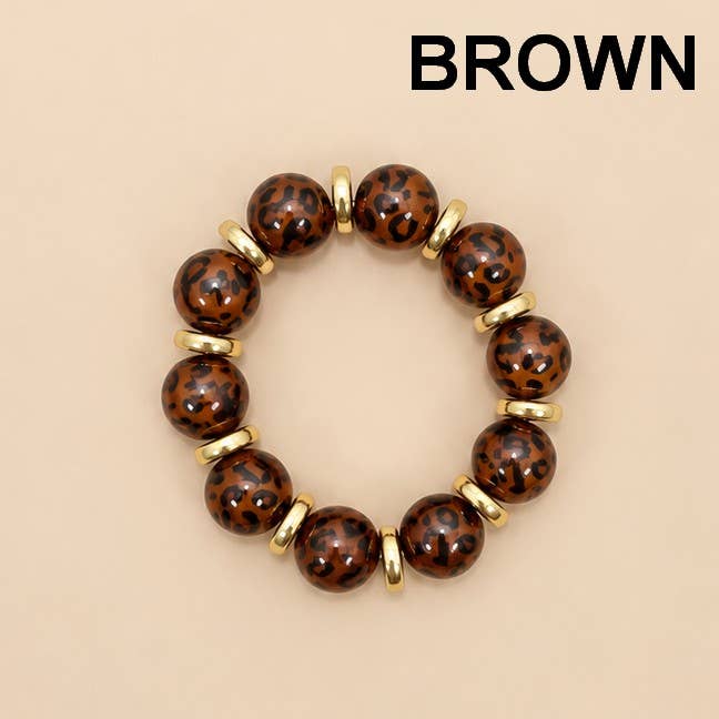 Leopard Print Beaded Stretch Bracelet