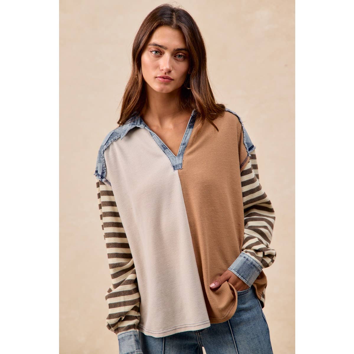 Cut Edge Denim Waffle Top