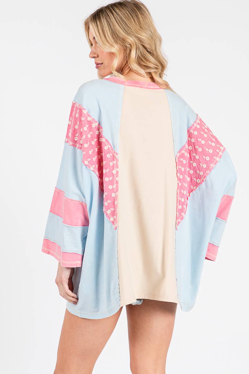 Mineral Washed Floral Patch Oversized Top
