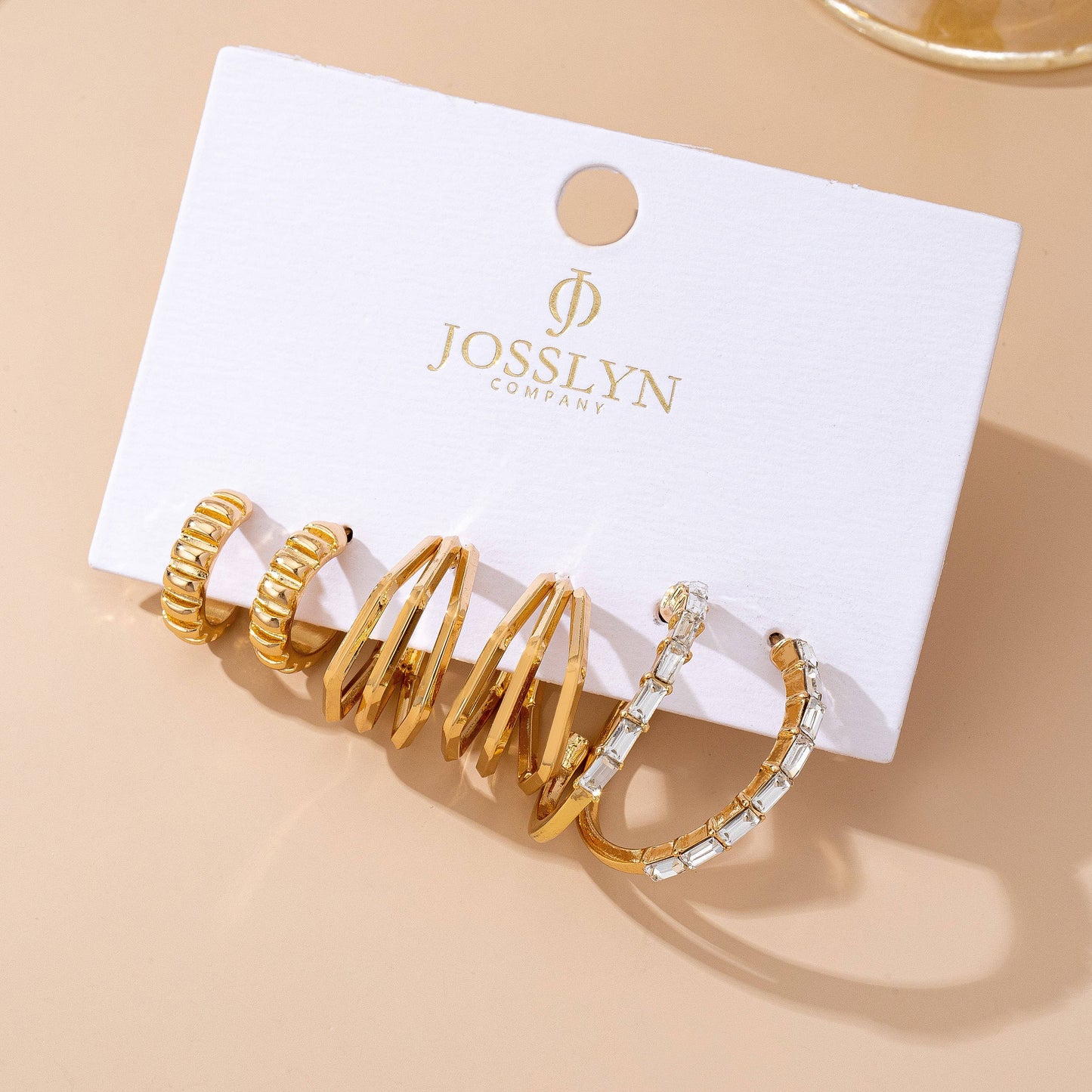 Baguette Stone Hoop, Geo Hoop Trio Earrings