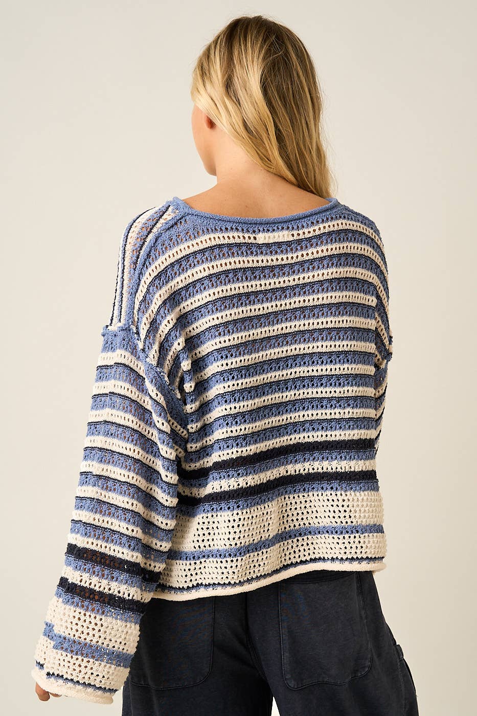 Striped Crochet Long Sleeve Top