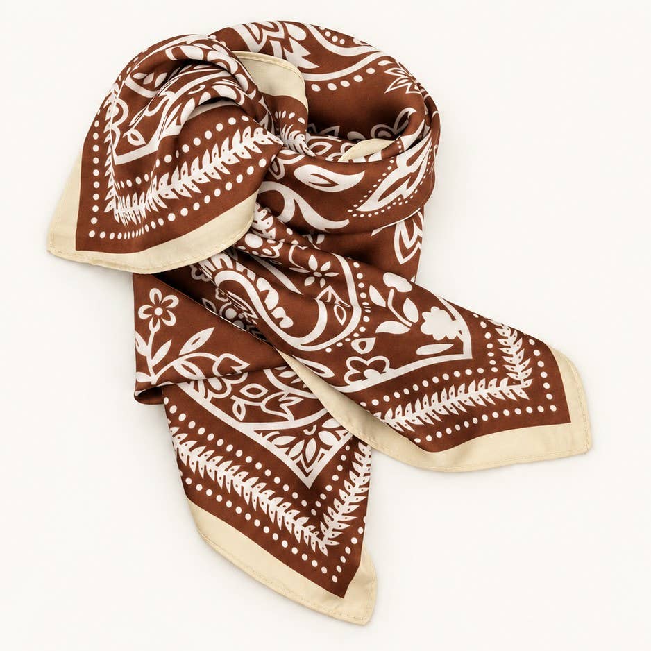 Classic Paisley Floral Printed Satin Square Scarf