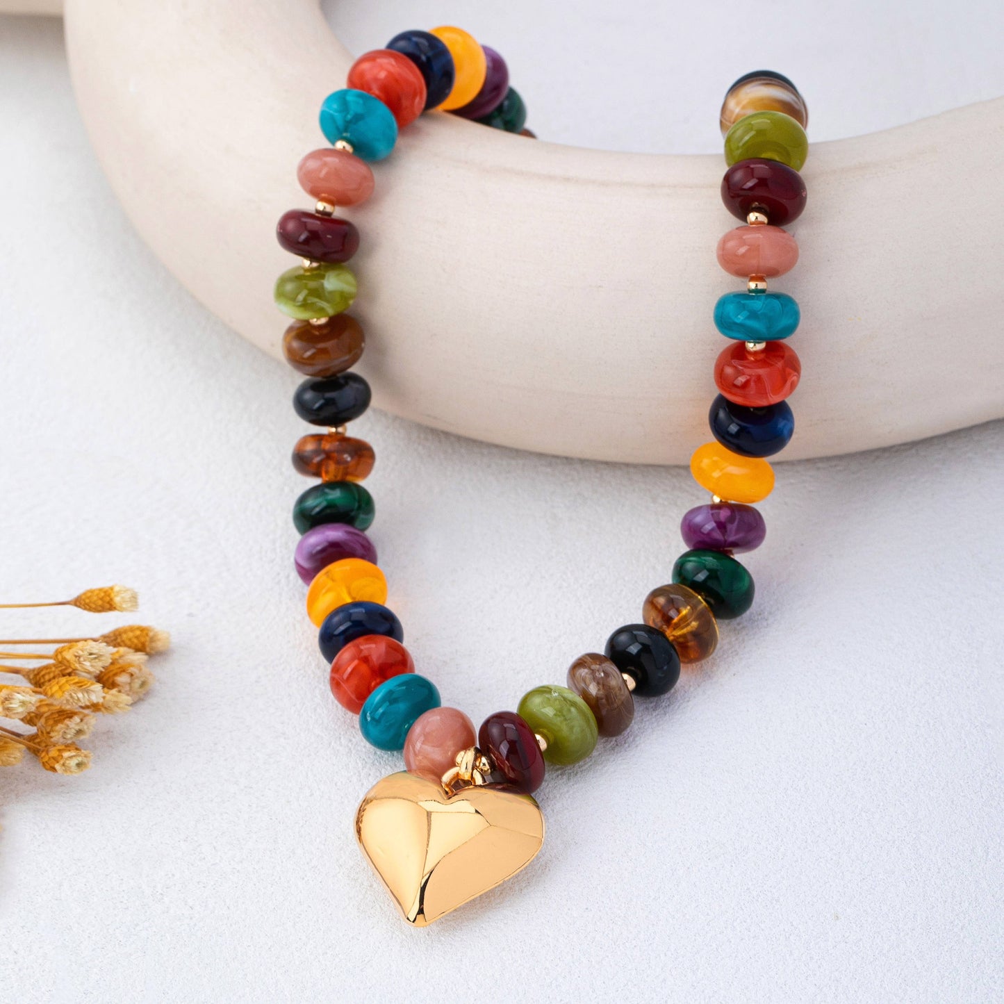 Multicolor Rondelle Bead Heart Pendant Necklace