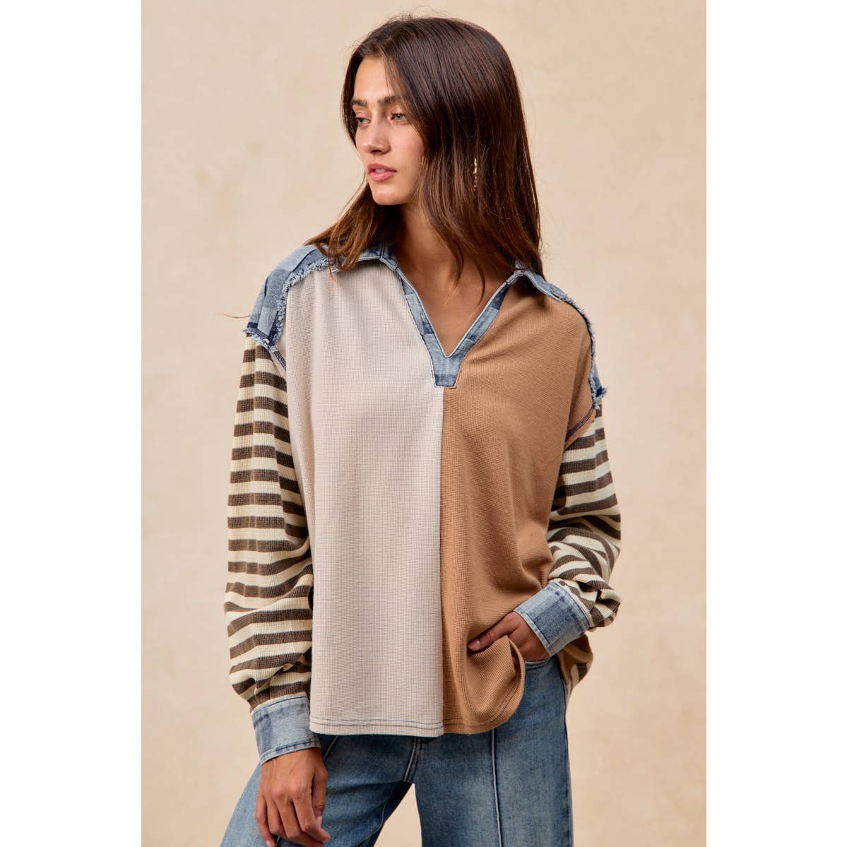 Cut Edge Denim Waffle Top